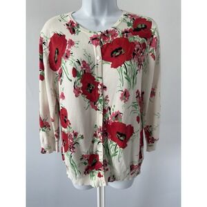 tabi Button Up Cotton Floral Print Cardigan Red Amaryllis, Sz: M (41)